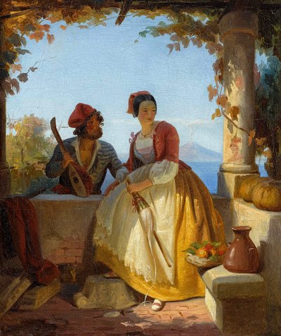 Lovers in Sorrento, with Vesuvius in the Background by Maksymilian Antoni Piotrowski